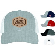 Richardson Snapback Trucker Cap with GENUINE LEATHER Patch HBLW112LPF - Add USA Flag